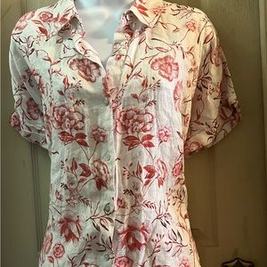 Cynthia Rowley New York, two-piece (M) floral linen hemmed short set w/ pockets